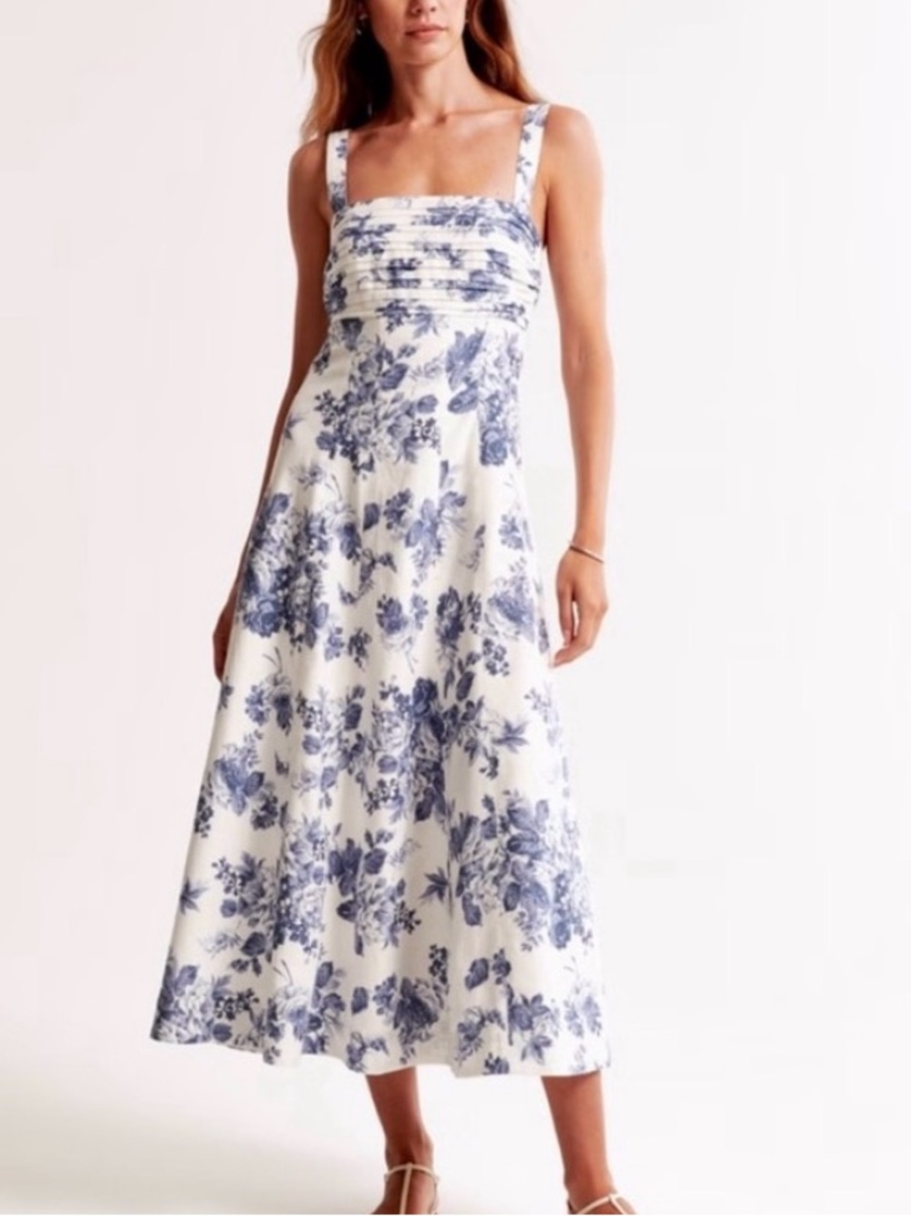 Abercrombie & Fitch Emerson Fit & Flare Midi Dress in Blue Floral LP
